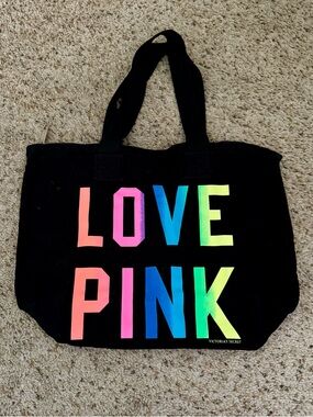 Victoria's Secret Black Tote with Neon LOVE PINK Logo